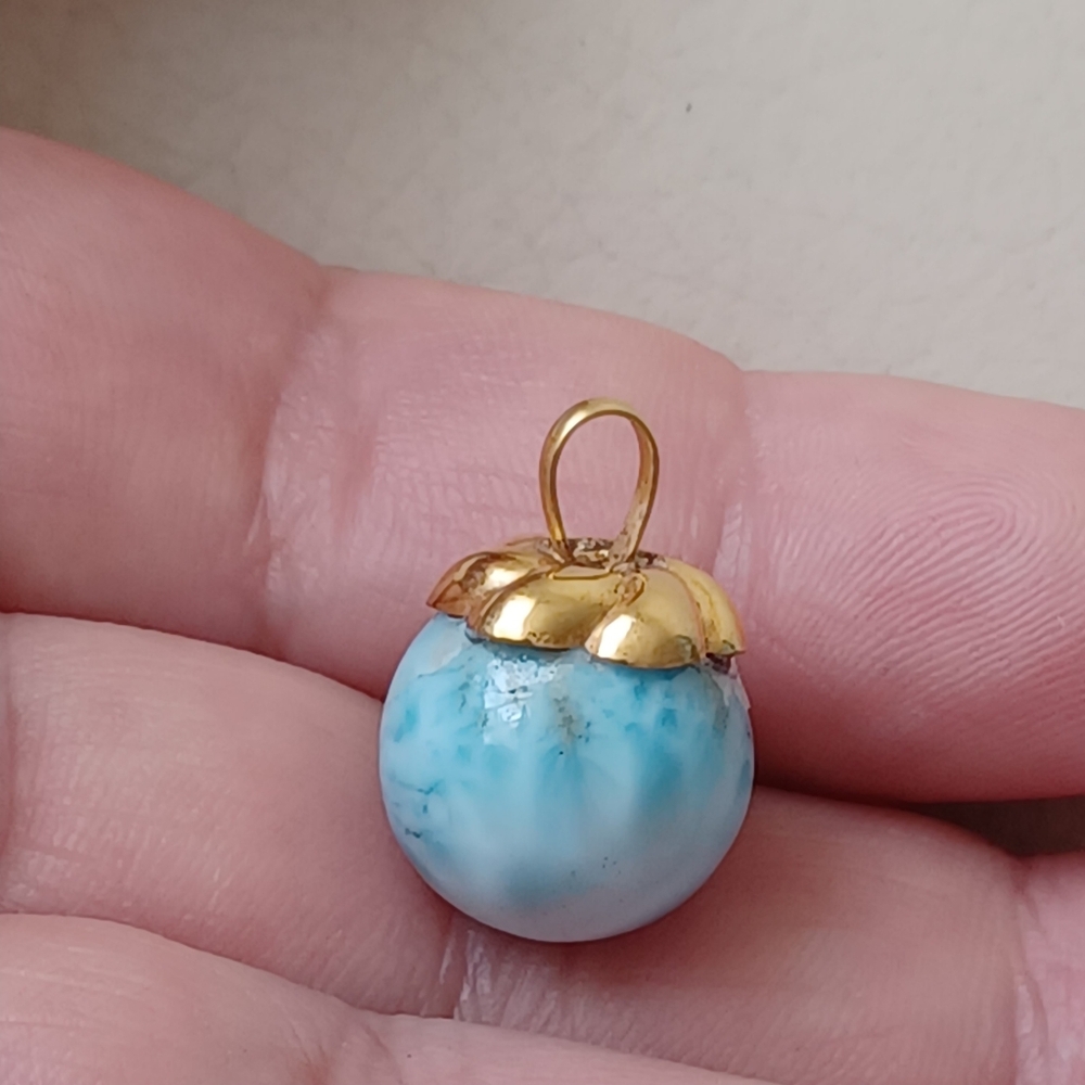 Big 14k 100% Larimar Stone 14mm  Pendant